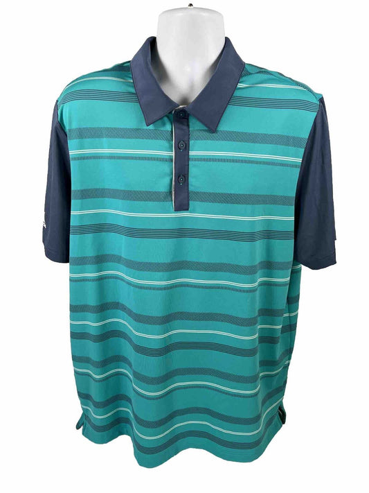 adidas Men's Blue Striped Short Sleeve Golf Polo Shirt - XL