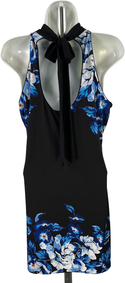 White House Black Market Women’s Black Floral Halter Neck Chemise Dress - S