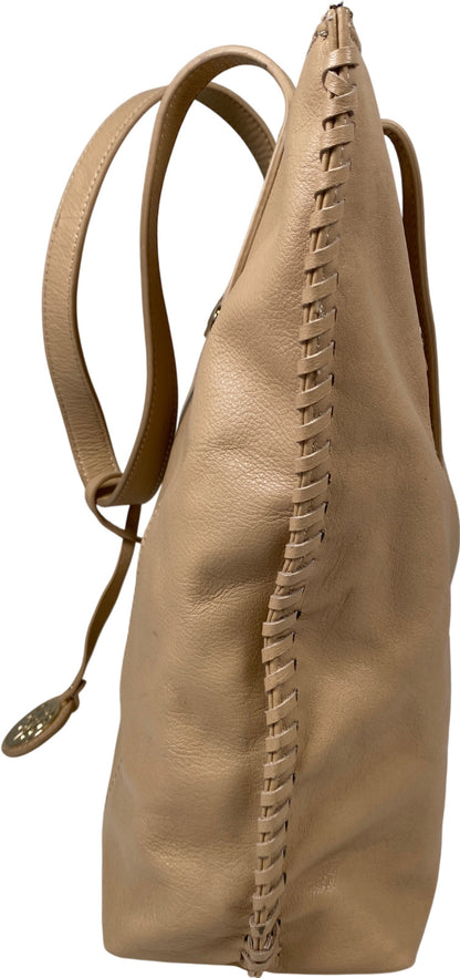 Tommy Bahama Women’s Light Beige Leather Zip Close Tote Bag Purse