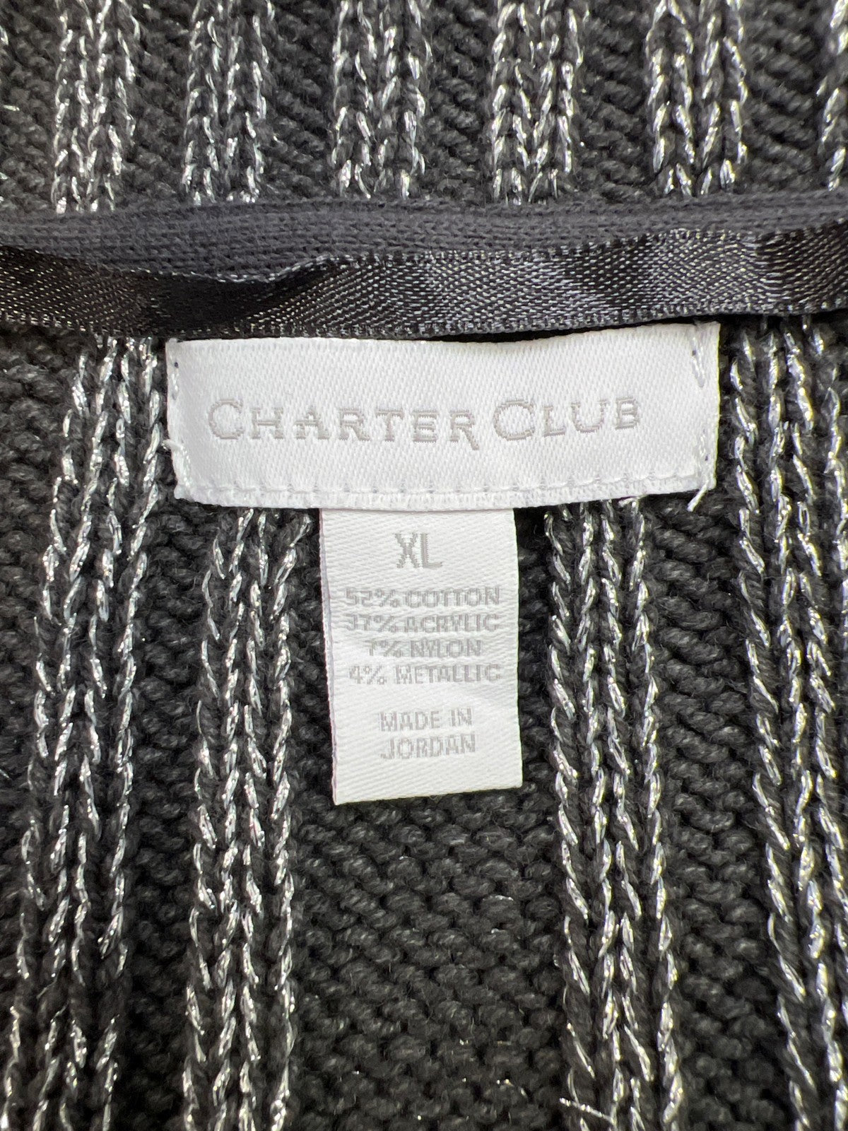 Charter Club Women’s Gray Metallic Ribbed 3/4 Sleeve Open Cardigan Sweater - XL