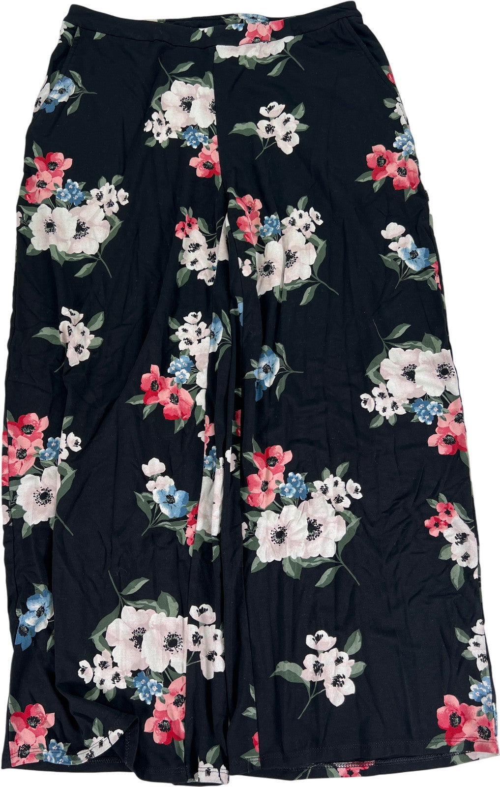 J.Jill Wearever Collection Womens Black Floral Full Leg Cropped Pull On Pants -S