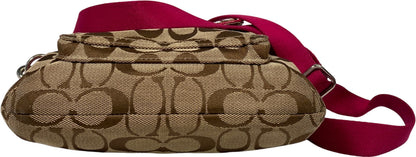 Coach Women’s Beige Khaki Signature Pink Trim Small Crossbody Purse