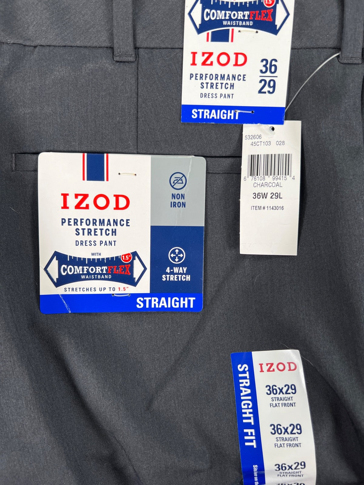 New Izod Men’s Gray Performance Stretch Straight Leg Dress Pants - 36X29