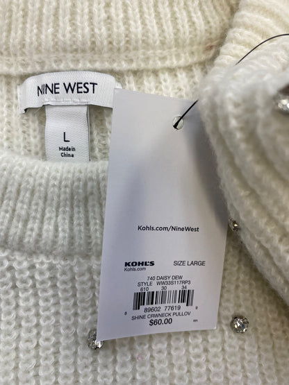 Nine West Women’s White Rhinestone Long Sleeve Sweater - L