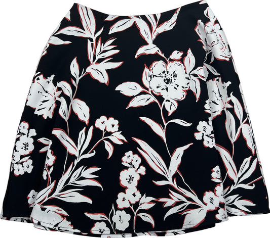White House Black Market Women’s Black Floral Short A-Line Skirt - 4