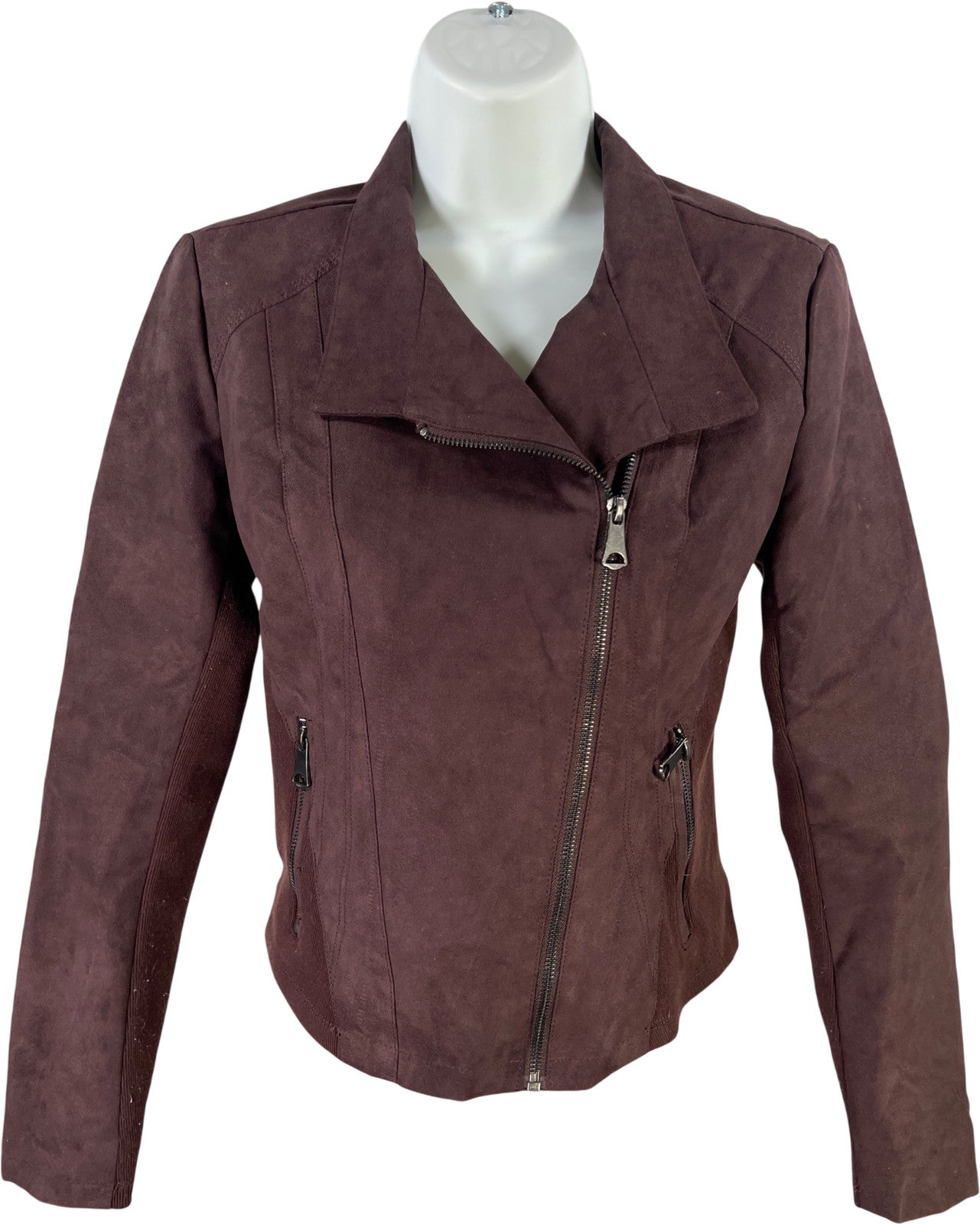 Marc New York Women’s Dark Purple Faux Suede Full Zip Moto Jacket - XS