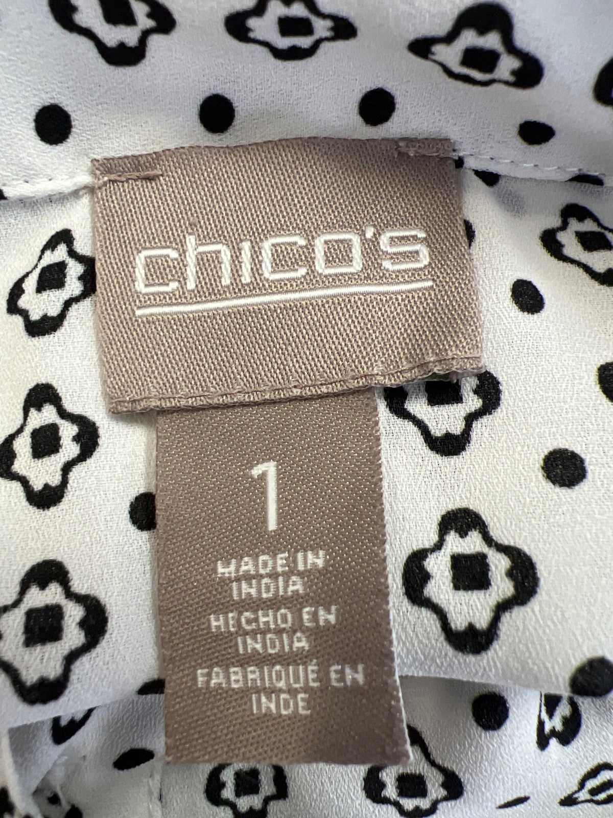 Chico’s Women’s White/Black Button Up 3/4 Sleeve Blouse - 1/US M