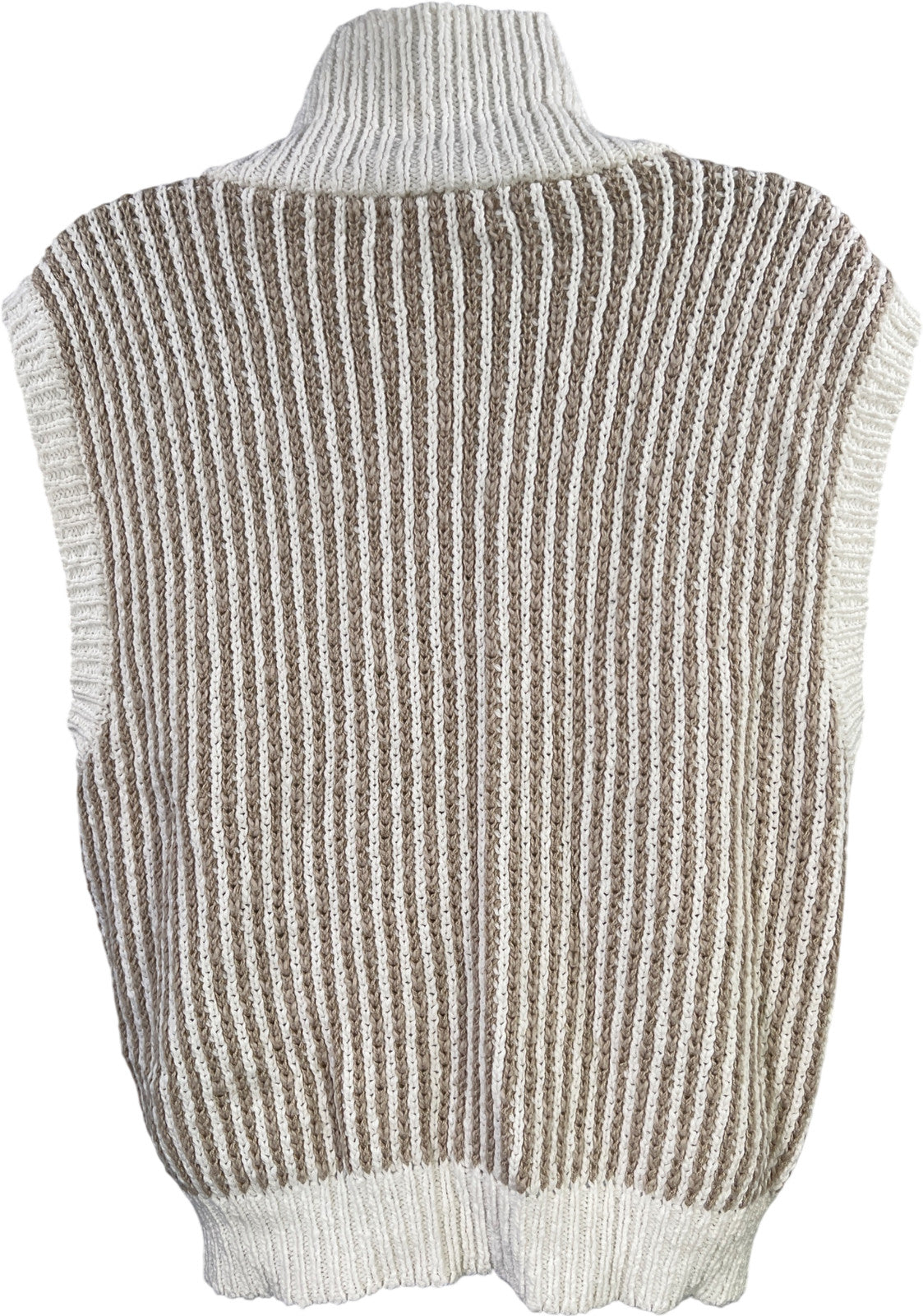 By Together Women’s White/Beige Sleeveless 1/4 Zip Sweater Vest - S