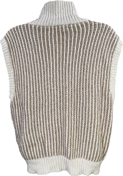 By Together Women’s White/Beige Sleeveless 1/4 Zip Sweater Vest - S