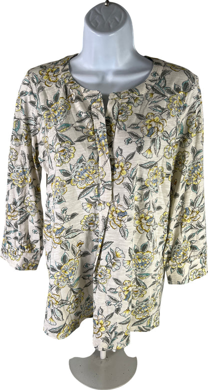Pure J.Jill Women’s White/Yellow Floral V-Neck 3/4 Sleeve T-Shirt - XS