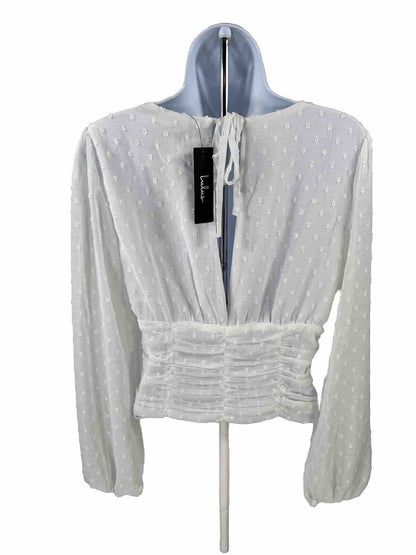 NEW Lulu's Women's White V-Neck Semi Sheer Long Sleeve Blouse - M