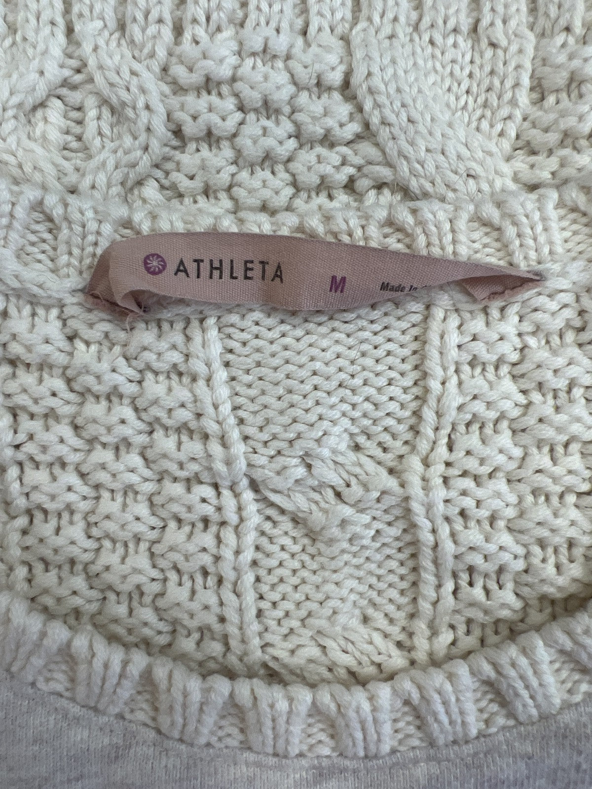 Athleta Women’s Light Pink/Ivory Cable Knit Madera Sweater Sweatshirt - M