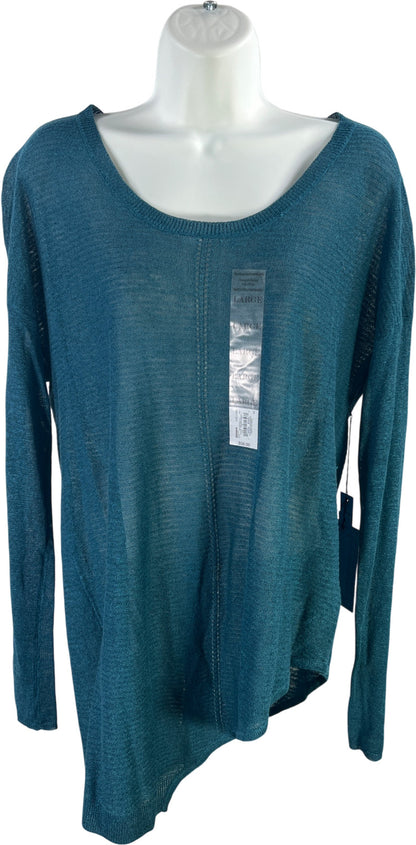 Simply Vera Wang Women’s Blue Long Sleeve Thin Sheer Asymmetrical Sweater - L
