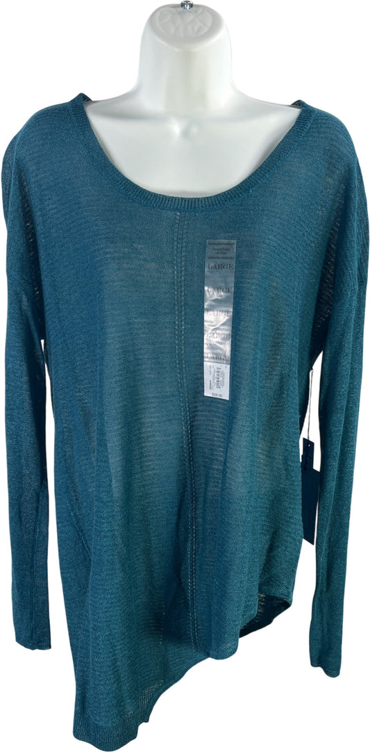 Simply Vera Wang Women’s Blue Long Sleeve Thin Sheer Asymmetrical Sweater - L