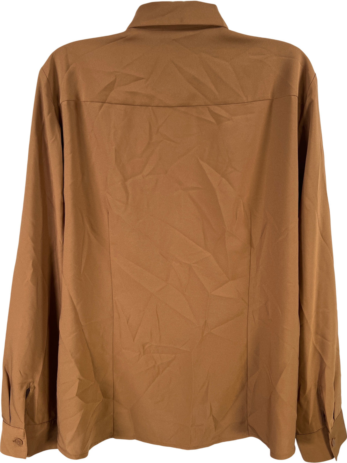 Chico’s Women’s Brown Long Sleeve Ruffle Front Button Up Blouse - 2/US L