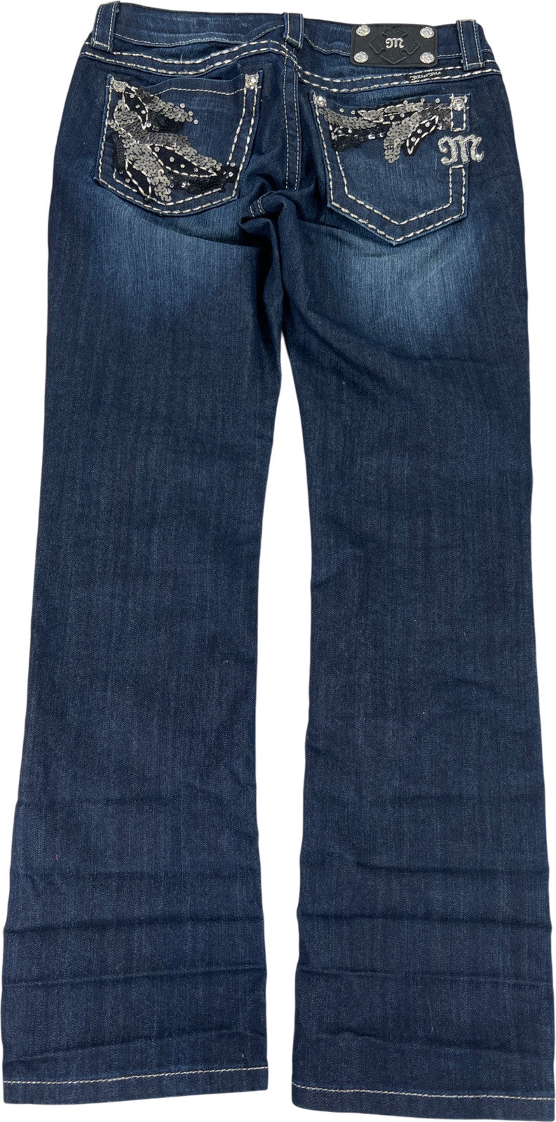 Miss Me Women’s Dark Wash Sequin Pocket Straight Denim Jeans - 28