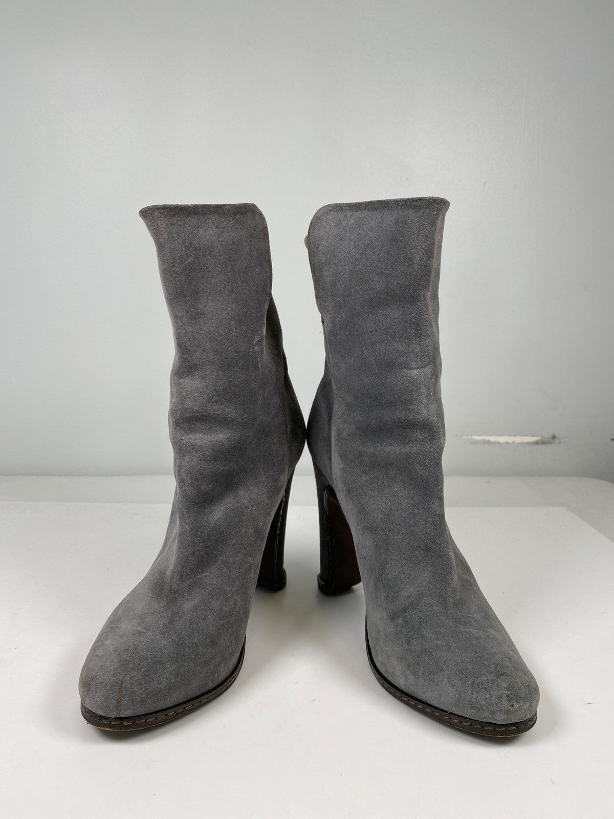 Leifsdottir Women’s Gray Suede Heeled Mid Calf Fashion Boots - 38/US 7.5