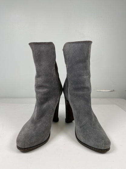 Leifsdottir Women’s Gray Suede Heeled Mid Calf Fashion Boots - 38/US 7.5