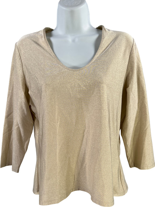 Frame Women’s Gold Metallic 3/4 Sleeve Scoop Neck Shirt - XL