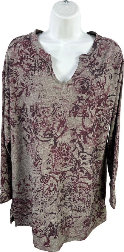 CJ Banks Women’s Gray/Purple Long Sleeve V-Neck Shirt - 14X