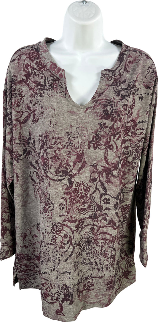 CJ Banks Women’s Gray/Purple Long Sleeve V-Neck Shirt - 14X