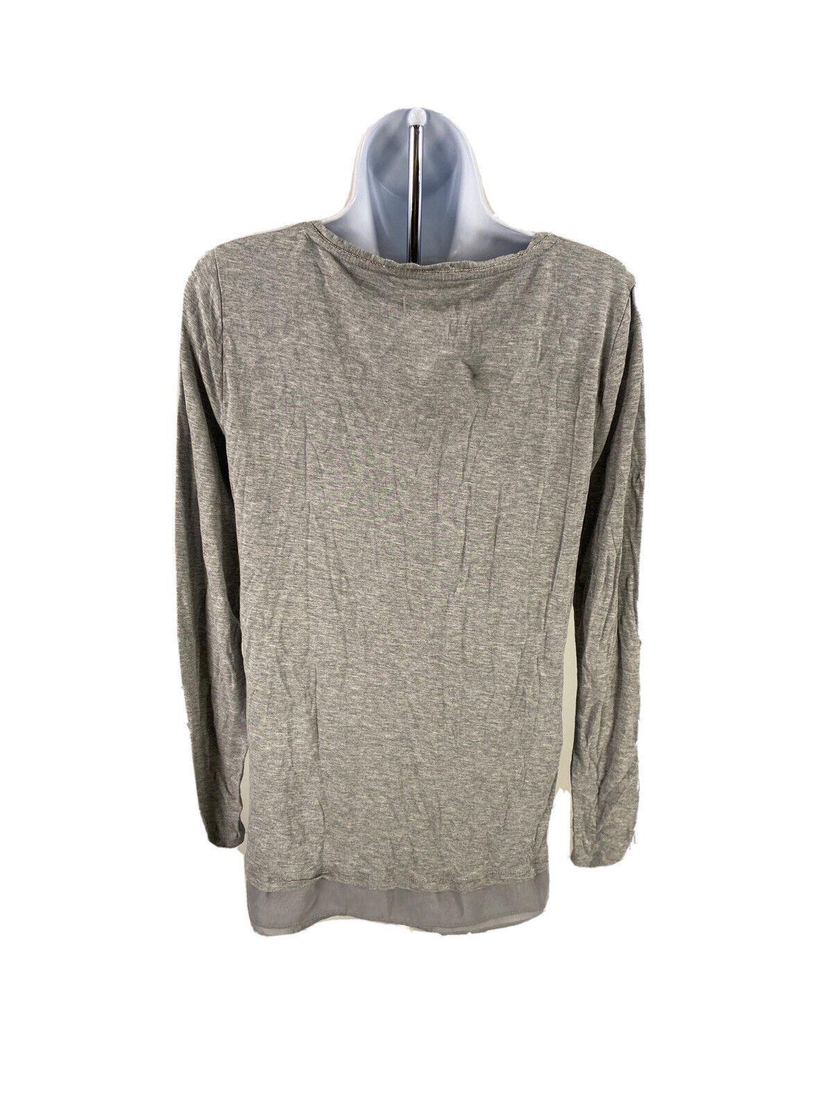 White House Black Market Women's Gray Long Sleeve V-Neck T-Shirt Sz S