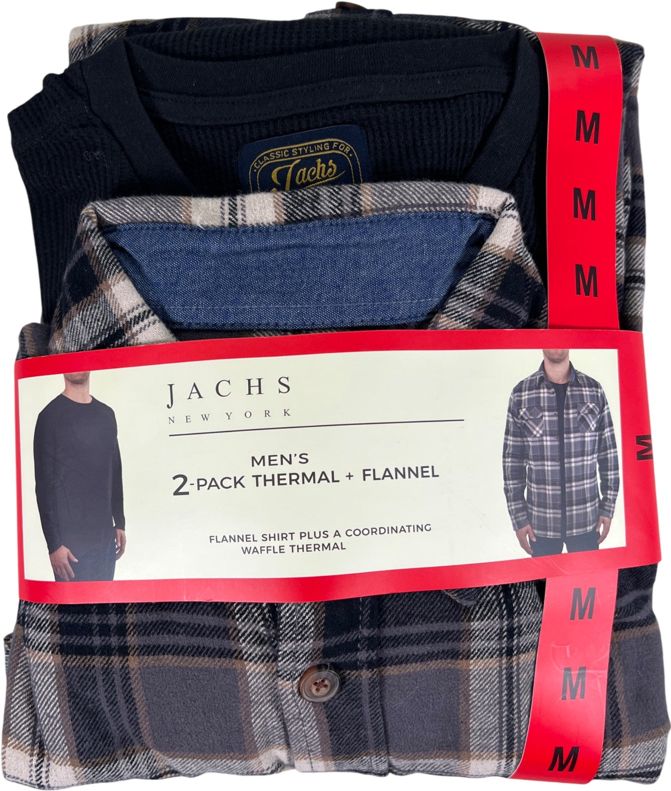 Jachs Men’s Black/Gray 2 Pack Thermal and Flannel Shirts - M