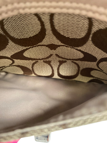 Coach Women’s Beige Khaki Signature Pink Trim Small Crossbody Purse