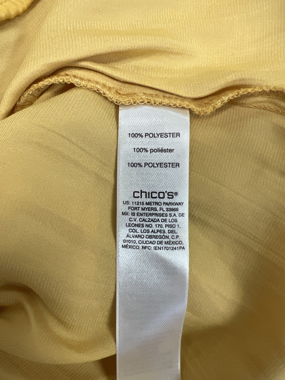 Chico’s Women’s Yellow 3/4 Sleeve V-Neck Blouse - 1/US M