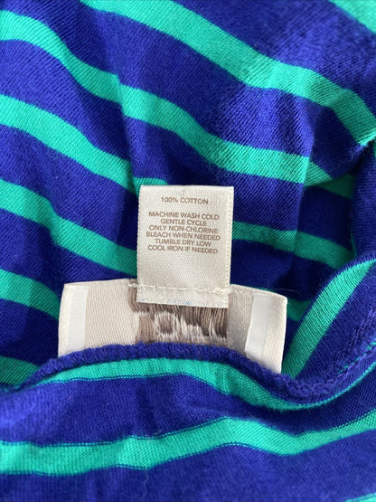 LOFT Women's Blue/Green Striped Long Sleeve T-Shirt - S