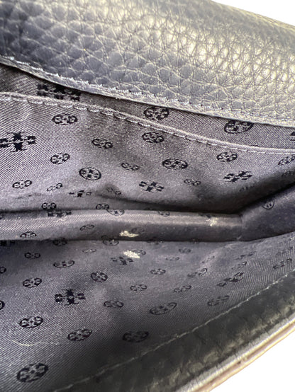 Tory Burch Women’s Blue Leather Bombe T Crossbody Purse W/ Removable Strap