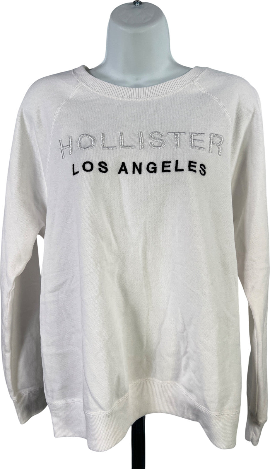 Hollister Women’s White Embroidered Long Sleeve Crewneck Sweatshirt - L