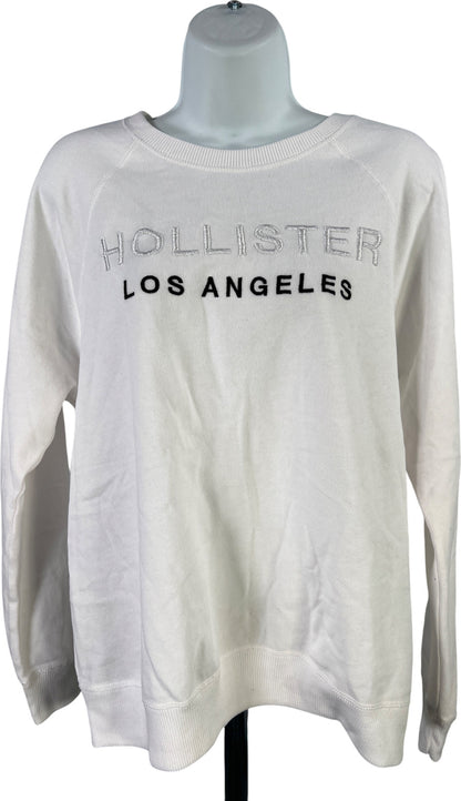 Hollister Women’s White Embroidered Long Sleeve Crewneck Sweatshirt - L