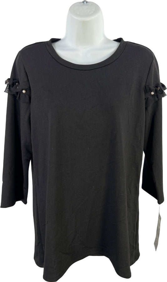 Baku Women’s Black 3/4 Ruffle Sleeve Jet French Mesh Blouse - M