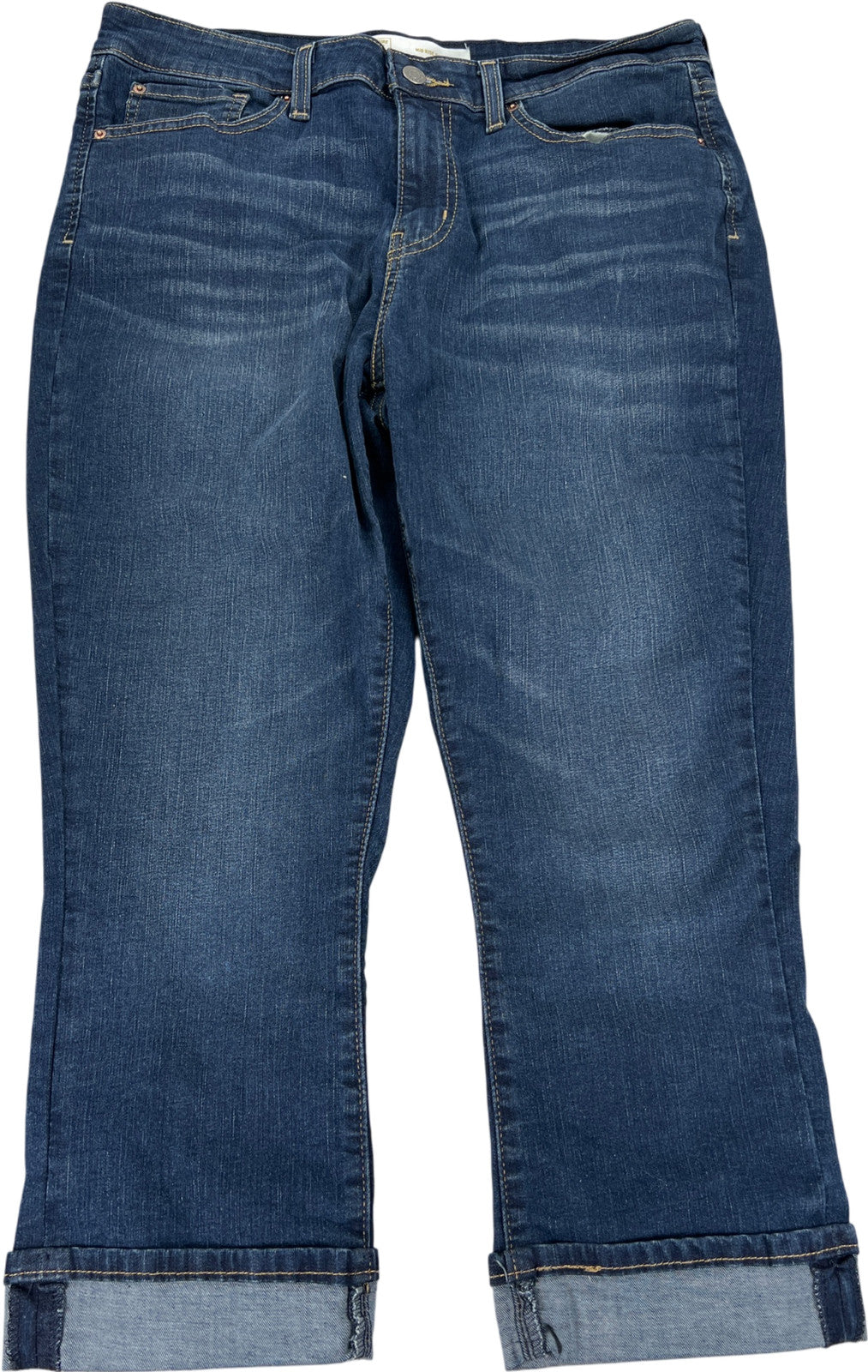 Levi Signature Women’s Dark Wash Mid Rise Capri Denim Jeans - 14