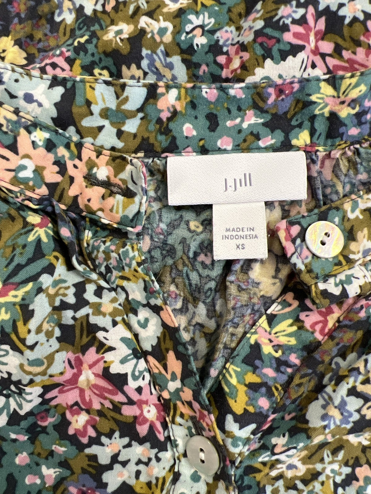 J.Jill Women’s Green/Blue Floral 3/4 Sleeve Pullover Blouse - XS