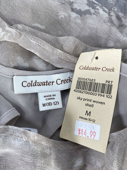 NUEVO Camiseta sin mangas de tejido transparente gris de Coldwater Creek para mujer - M