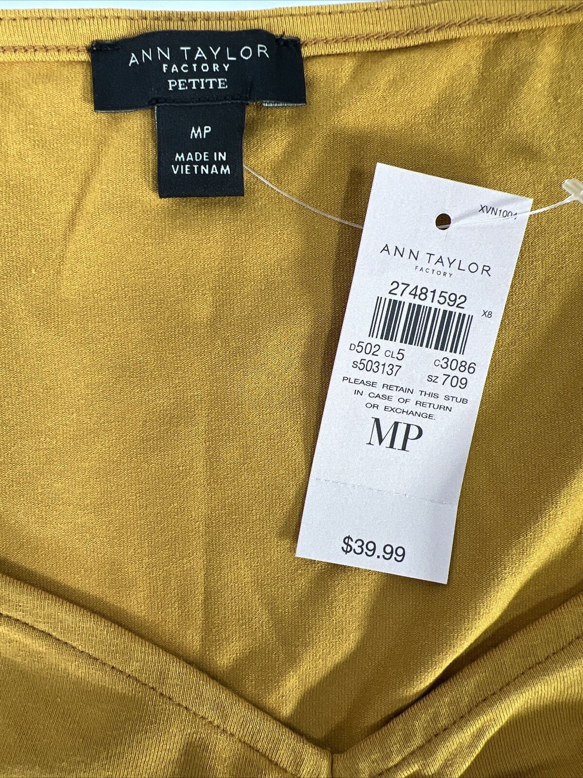 NEW Ann Taylor Women's Yellow/Gold Short Sleeve V-Neck T-Shirt - M Petite