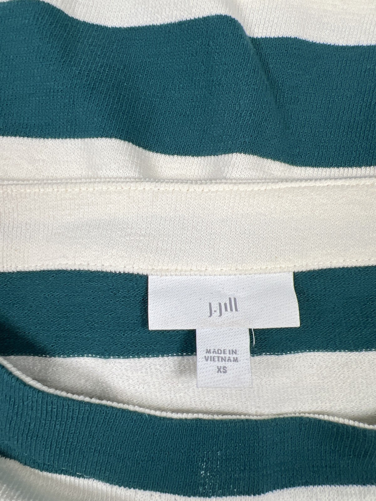 J.Jill Women’s Blue/White Striped Short Sleeve Button Accent Shirt - XS