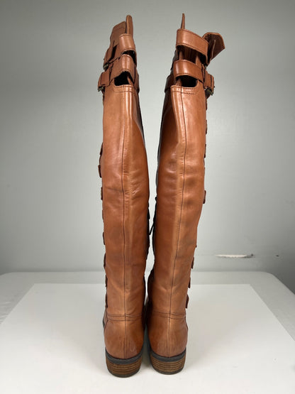 Sam Edelman Women’s Brown Leather Pierce Over The Knee Boots - 8.5