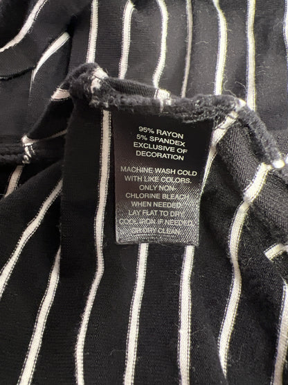 White House Black Market Womens Black Striped Ruffle Trim Cap Sleeve T-Shirt XXS