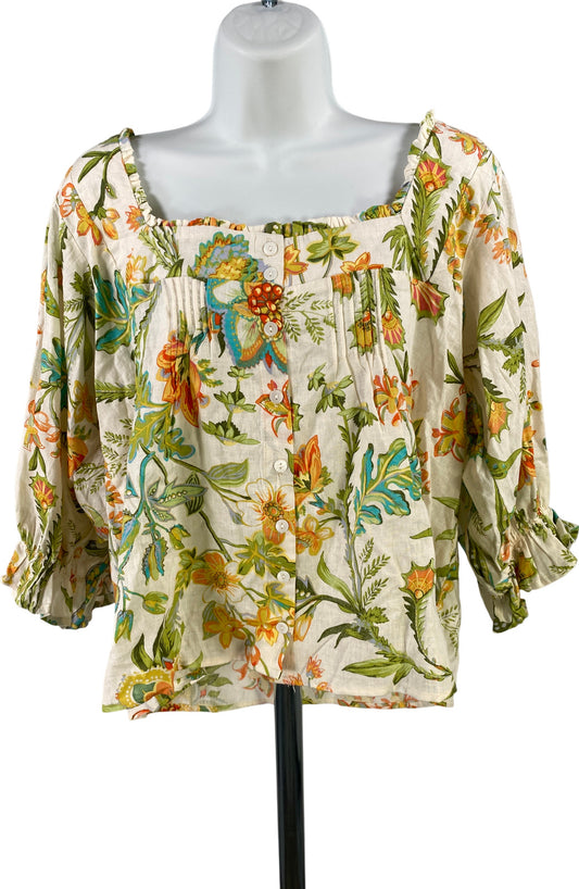 Rachel Roy Women’s White/Multi-Color Floral 1/2 Sleeve Floral Blouse - L
