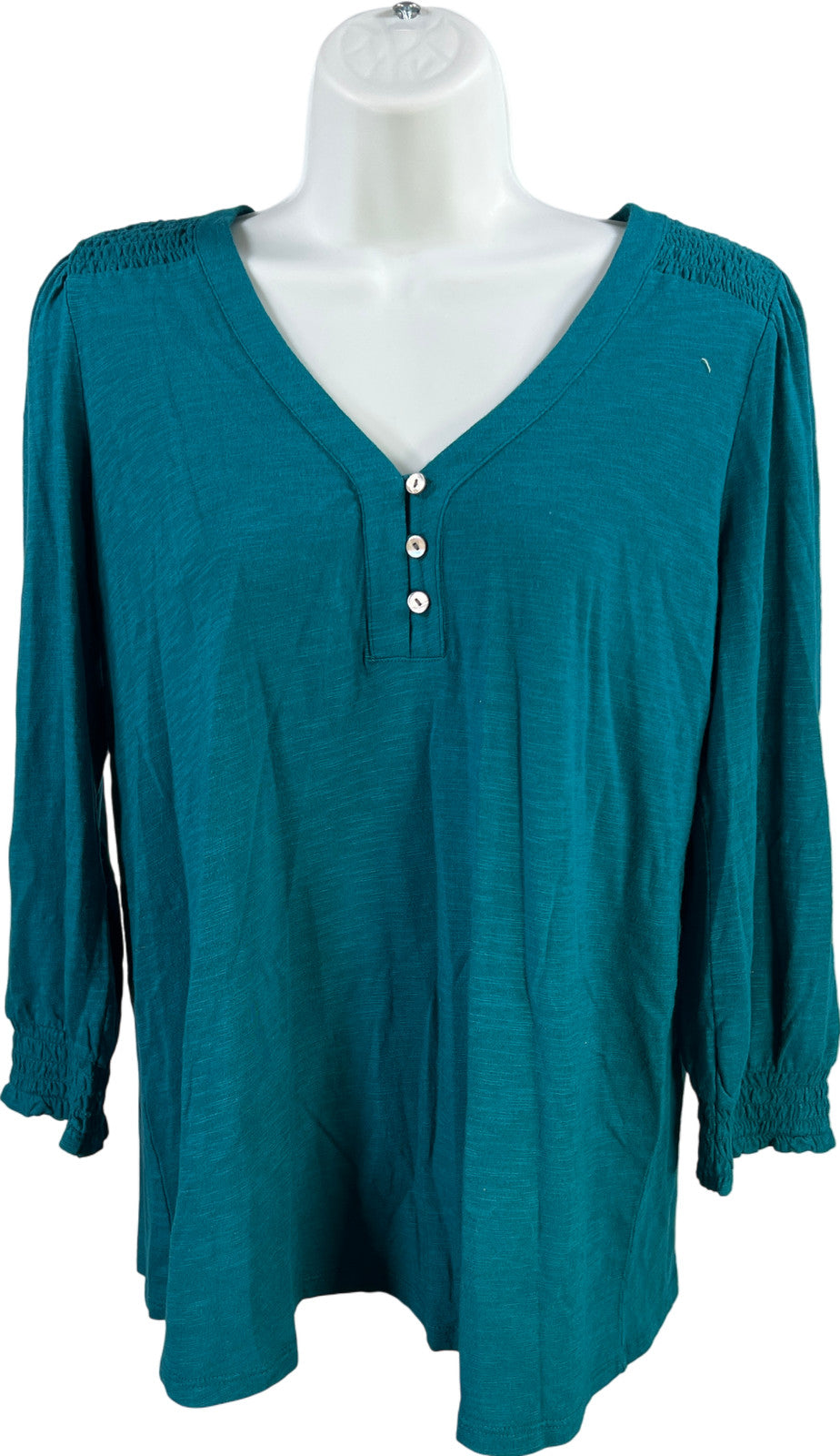 J.Jill Women’s Blue 3/4 Sleeve Button Front V-Neck Blouse - XS
