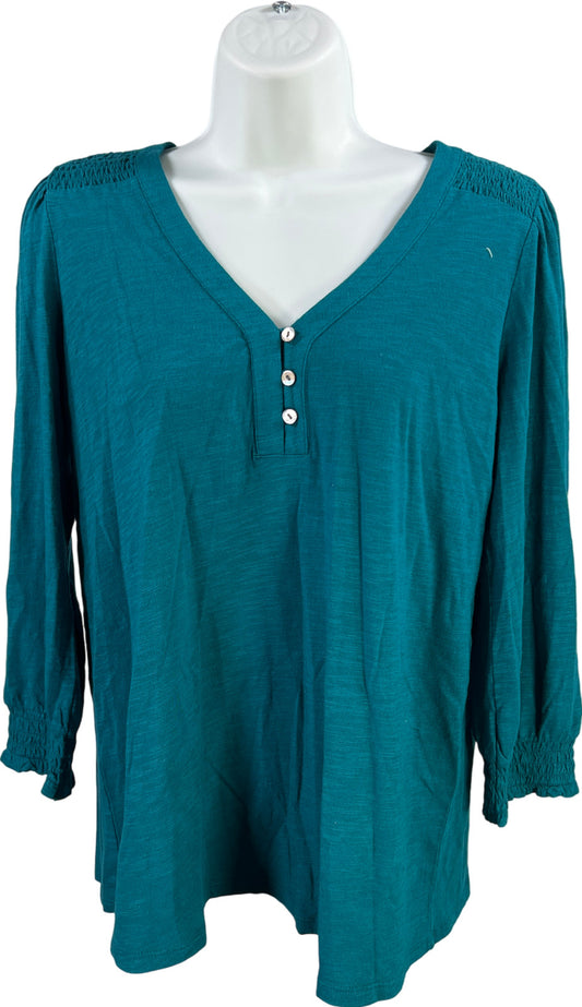J.Jill Women’s Blue 3/4 Sleeve Button Front V-Neck Blouse - XS
