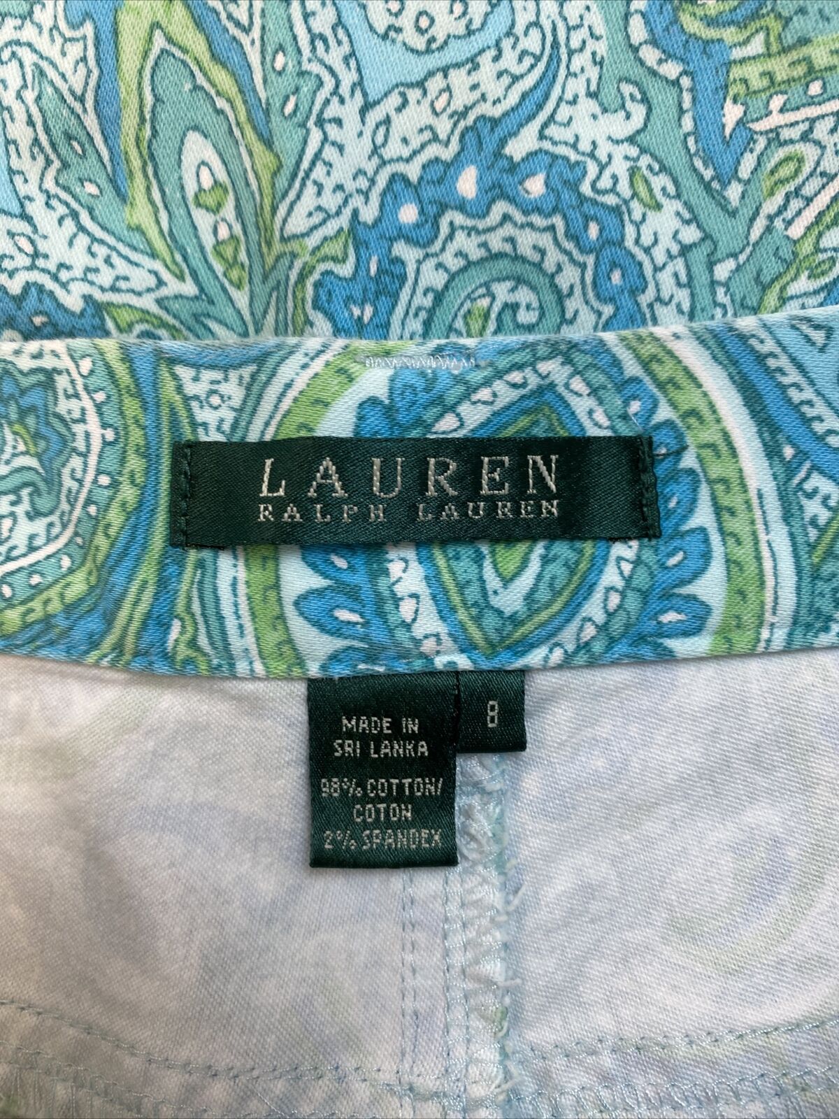 LAUREN Ralph Lauren Women's Blue Paisley Cropped Chino Pants Sz 8
