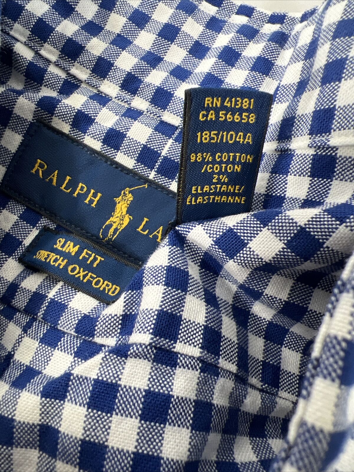 Ralph Lauren Mens Blue Checkered Long Sleeve Slim Fit Button Up Shirt -XL