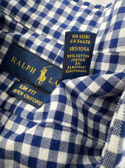 Ralph Lauren Mens Blue Checkered Long Sleeve Slim Fit Button Up Shirt -XL