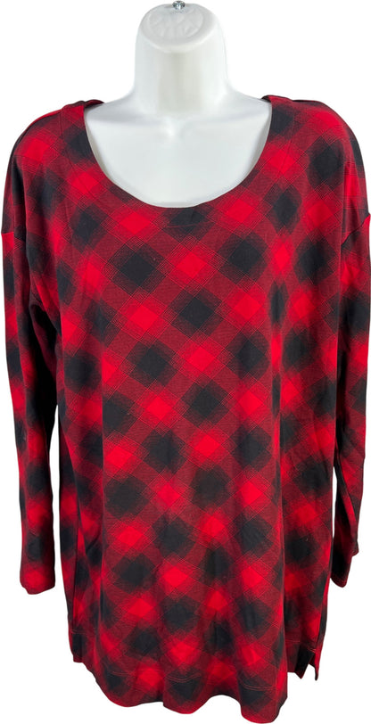 J.Jill Women’s Red Buffalo Plaid Scoop Neck Long Sleeve Tunic Shirt - M