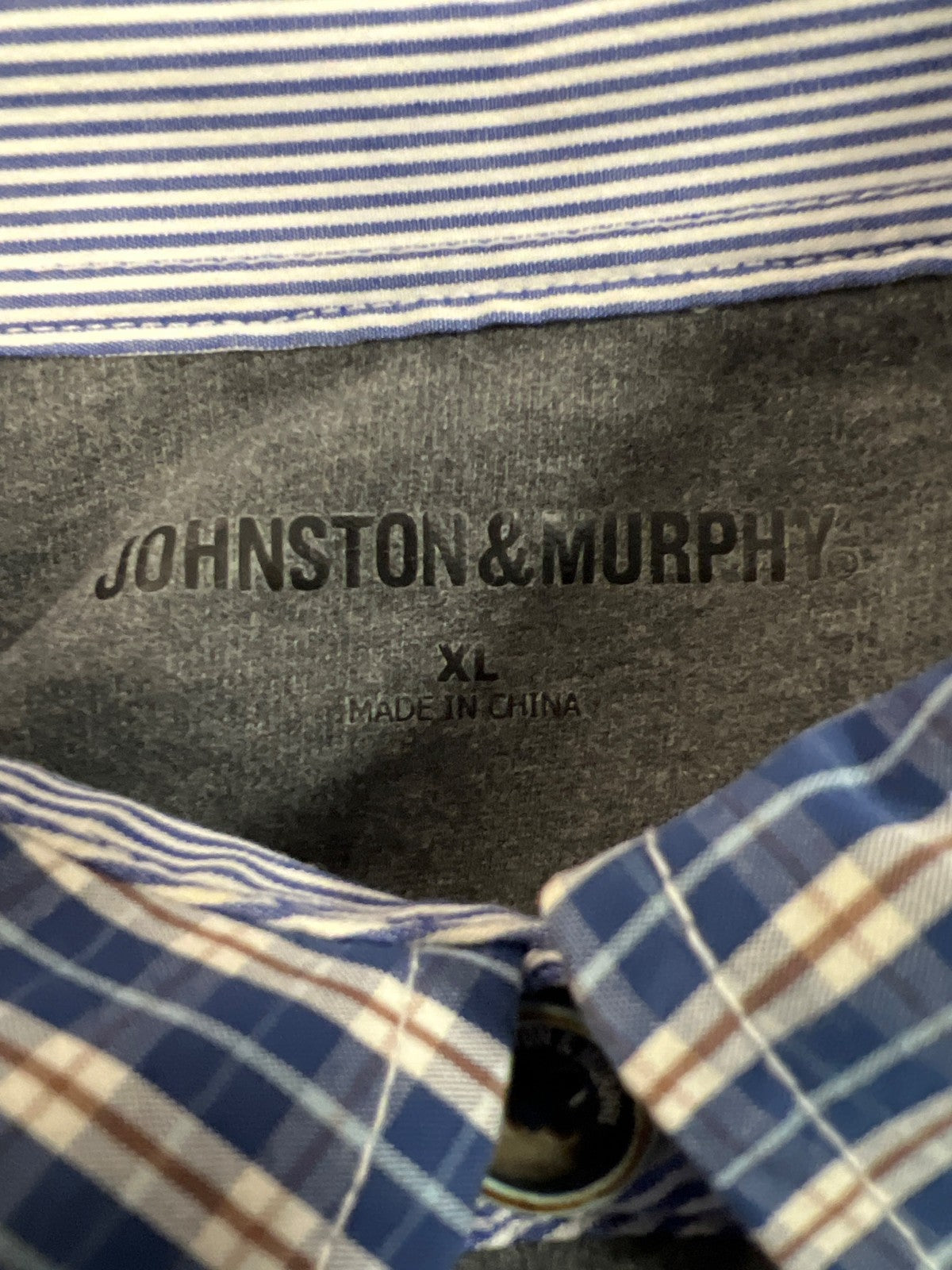 Johnston and Murphy Men’s Gray/Blue Striped Collared Shirt - XL