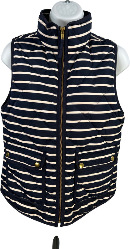 J.Crew Women’s Navy Blue/White Striped Down Filled Full Zip Vest - XS